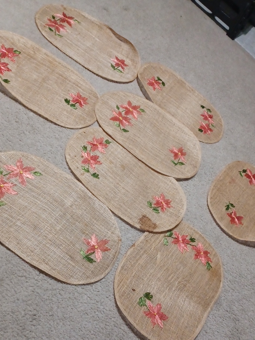 Hand-Embroidered Beige Floral Accessories Set - Pink Flower Accents